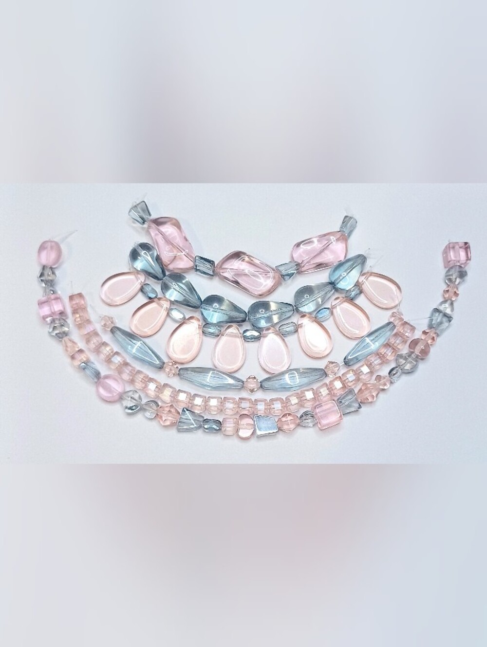 Glass beads 6-strands pink steel blue jewelry-making